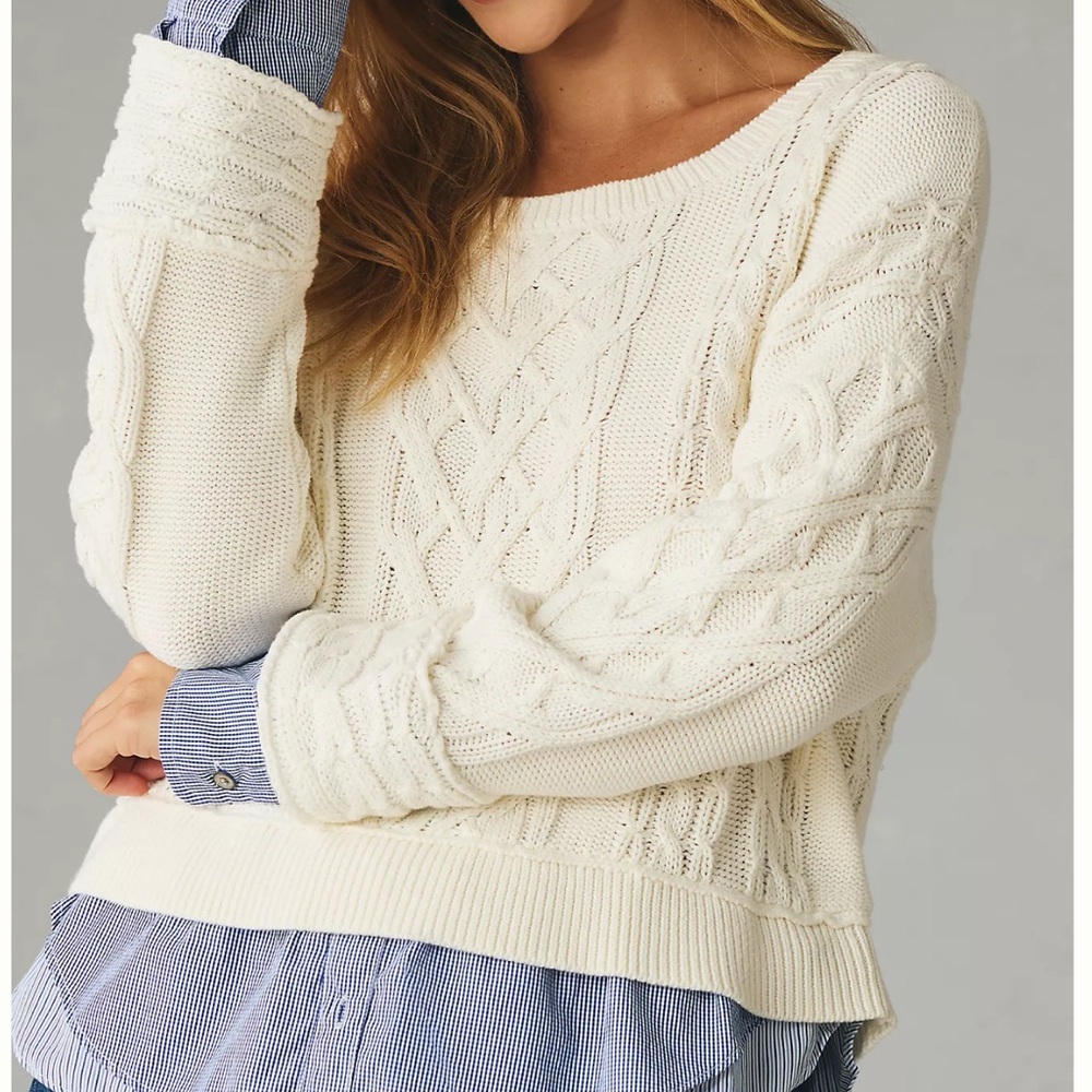 Anthropologie Pilcro Prep Twofer Off-Shoulder Cable Knit Sweater - Womens Large